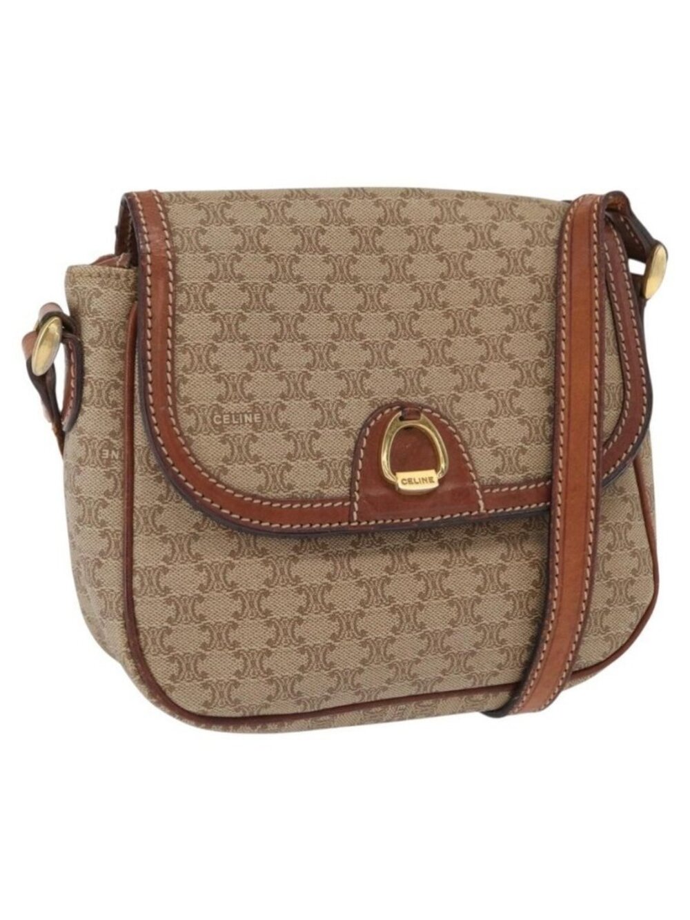 Authentic CELINE Macadam Canvas Shoulder Bag PVC Beige Gold - Picture 1 of 16